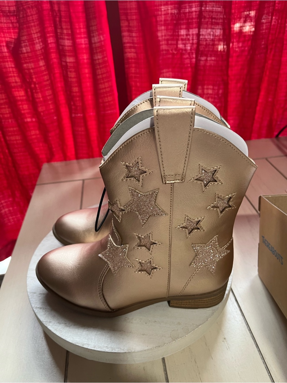 Kids Metallic Star Embellished Mid-Calf Boots - Rose Gold
